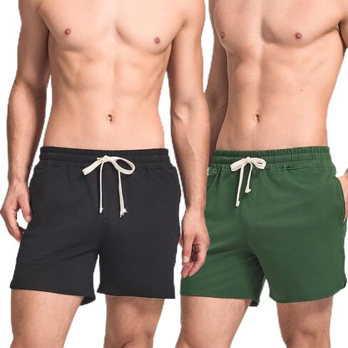 HEAVYWOOD Cotton Short Mens 5 Inch Pajamas Bottom Lounge Sleep Shorts Elastic Waist Lightweight Sleepwear with Pocket in Saudi Arabia