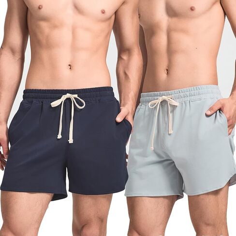 HEAVYWOOD Cotton Short Mens 5 Inch Pajamas Bottom Lounge Sleep Shorts Elastic Waist Lightweight Sleepwear with Pocket in Saudi Arabia