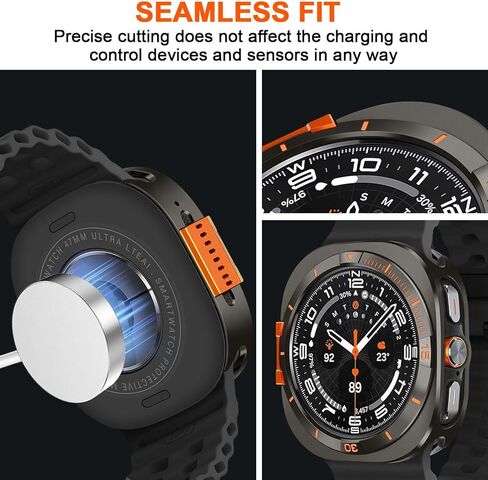غطاء معدني متوافق مع حافظة Samsung Galaxy Watch Ultra 2025/2024، ممتص الصدمات الواقي 2 في 1 مع إطار خلفي لساعة Galaxy Watch 47 ملم (جرافيت/برتقالي) in Kuwait