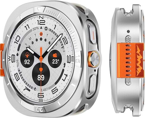 غطاء معدني متوافق مع حافظة Samsung Galaxy Watch Ultra 2025/2024، ممتص الصدمات الواقي 2 في 1 مع إطار خلفي لساعة Galaxy Watch 47 ملم (جرافيت/برتقالي) in Kuwait