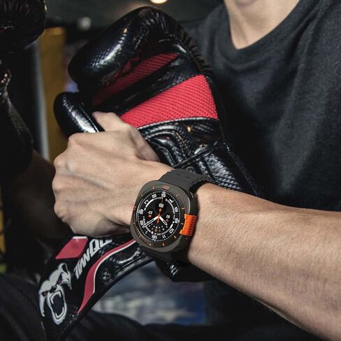 غطاء معدني متوافق مع حافظة Samsung Galaxy Watch Ultra 2025/2024، ممتص الصدمات الواقي 2 في 1 مع إطار خلفي لساعة Galaxy Watch 47 ملم (جرافيت/برتقالي) in Kuwait