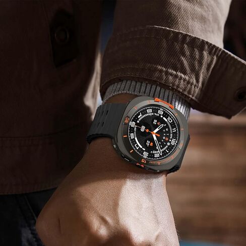 غطاء معدني متوافق مع حافظة Samsung Galaxy Watch Ultra 2025/2024، ممتص الصدمات الواقي 2 في 1 مع إطار خلفي لساعة Galaxy Watch 47 ملم (جرافيت/برتقالي) in Kuwait