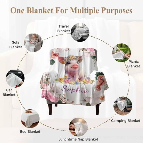 Custom Name Blankets Personalized Baby Blanket for Girls, Ultra Soft Throw Blanket for Girls Bedroom Decor, Customized 36 Cute Animals Design Birthday Gifts for Baby Girl, Daughter, Niece in Saudi Arabia