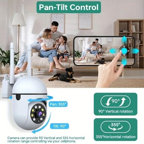 1 قطعة كاميرا مراقبة WiFi 360 درجة | تجربة الرؤية الليلية الملونة والتتبع التلقائي | كاميرا داخلية/خارجية بدقة 1080 بكسل كاملة الوضوح مع خاصية اكتشاف الحركة وصوت ثنائي الاتجاه in Saudi Arabia