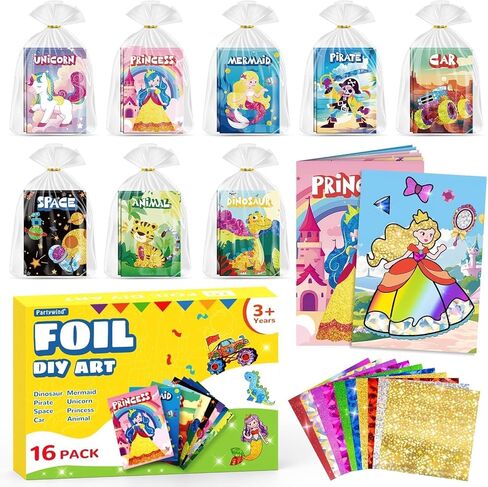 PARTYWIND Party Favors for Kids, 16 Pack Foil Art & Craft Books Bulk for Kids 4-8, DIY Creative Activity Toys for Birthday Party Favors, Classroom Prizes, Airplane Travel Essentials, Stocking Stuffers in Saudi Arabia
