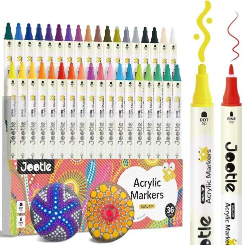 Dual Tip Acrylic Paint Pens for Rock Painting,36 Vibrant Colors Acrylic Paint Markers with 1-5 MM Dot Tip and 1MM Fine Tip,Acrylic Markers Set for Canvas Fabric Wood Coloring Books Drawing Markers in Saudi Arabia