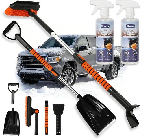 6 in 1 Snow Shovel & Snow Brush with Windshield De-Icer & Ice Scraper for Cars, Trucks, SUVs,40" Extendable & Bendable Thicken Aluminum Tube for Easy Roof Cleaning,180° Pivoting Head & EVA Grip in Saudi Arabia
