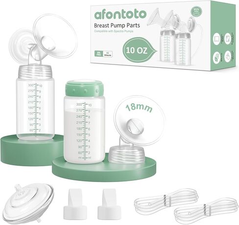 أجزاء مضخة متوافقة مع Spectra S1 S2 S9 Plus - طقم قطع غيار مضخة الثدي Spectra مكون من قطعتين مع حواف 24 مم، زجاجات 10 أونصة (300 مل)، صمامات منقار البط، أنابيب، واقيات التدفق الخلفي، غير أصلية in Kuwait