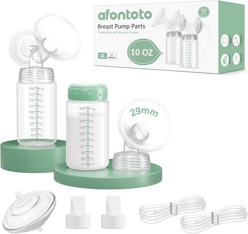 Breast Pump Accessories Compatible with Spectra S1 S2 S9 Plus Replacement Pump Parts, 2 Sets with 24mm Flanges Spectra, 10oz Bottles, Duckbill Valves, Tubing, Backflow Protectors, Not Original in Saudi Arabia
