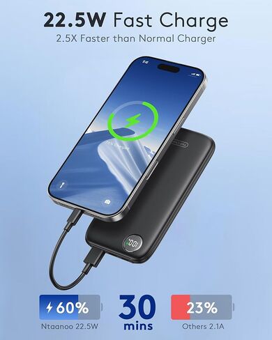 Powerbank Fast Charging Max 12V/4.5A, Ultra Slim Portable Charger USB C 10000mah, Travel Power Bank for iPhone 11 12 13 14 15 16 17 Samsung Android, DC Lightweight Battery Pack Phone Charger, Black in Kuwait