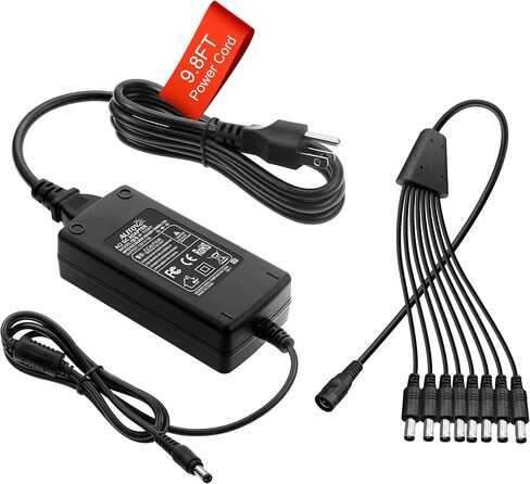 ALITOVE Security Camera Power Supply Adpter 12V 5A with 8 Way Power Splitter Cable 5.5x2.1mm, 100-240V 50-60Hz AC to DC Converter for Analog AHD CCTV DVR Surveillance System (Extended Version 14.5ft) in Saudi Arabia