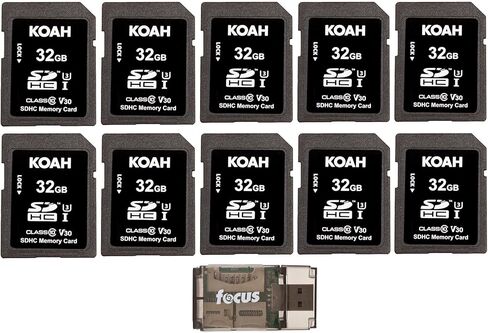 Koah Ultimate 32GB SDHC Memory Card Class10 U3 V30 UHS-I (10-Pack) Bundle with Card Reader (11 Items) in Saudi Arabia