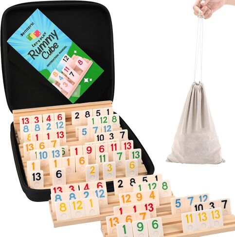لعبة Rummy Cube Game 6-8 لاعبين مع قضية سفر محمولة ، 214 Melamine Rummy Tiles & 8 حاملي خشبي ، لعبة لوحة استراتيجية الأسرة الكلاسيكية للبالغين أطفال in Kuwait