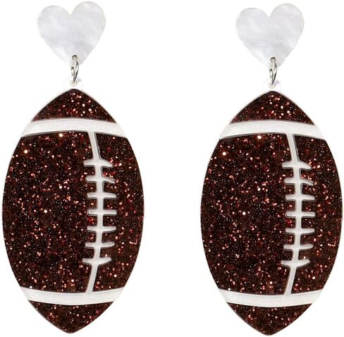 Glitter Football Dangle Drop Earrings Game Day Statement Cheer Earrings Accessories Football Sport Jewelry for Women in Saudi Arabia
