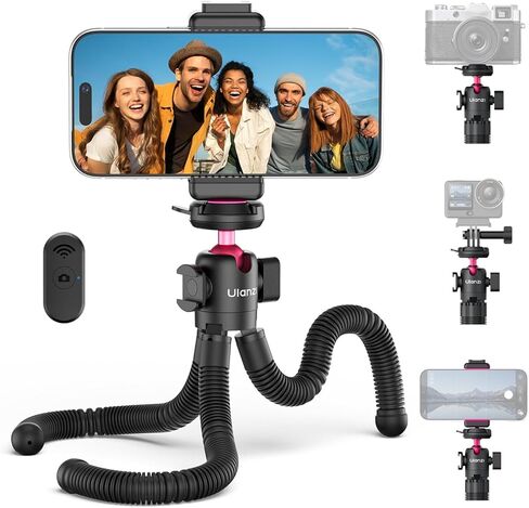 ULANZI MT-91 حامل ثلاثي الأخطبوط المرن للهاتف، GoPro والكاميرا، حامل ثلاثي صغير 3 في 1 مع جهاز تحكم عن بعد بلوتوث، CKA سريع التحرير مع برغي 1/4، محول GoPro، 360 قابل للتعديل لمدونات الفيديو، صور شخصية، تسجيل الفيديو in Saudi Arabia