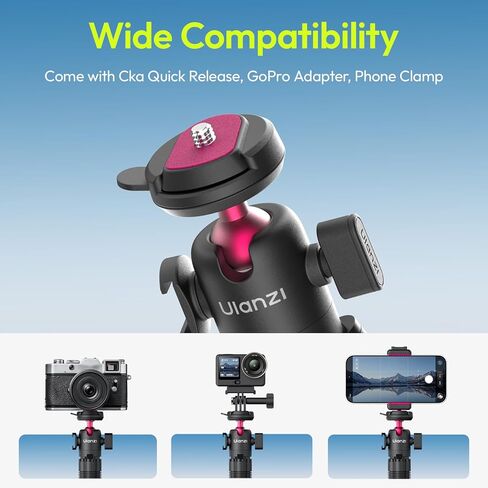 ULANZI MT-91 حامل ثلاثي الأخطبوط المرن للهاتف، GoPro والكاميرا، حامل ثلاثي صغير 3 في 1 مع جهاز تحكم عن بعد بلوتوث، CKA سريع التحرير مع برغي 1/4، محول GoPro، 360 قابل للتعديل لمدونات الفيديو، صور شخصية، تسجيل الفيديو in Saudi Arabia