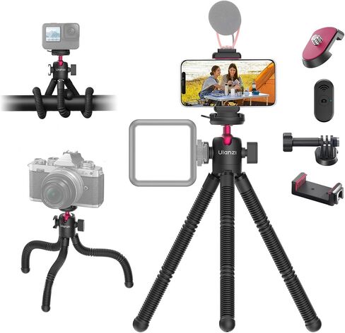ULANZI MT-91 حامل ثلاثي الأخطبوط المرن للهاتف، GoPro والكاميرا، حامل ثلاثي صغير 3 في 1 مع جهاز تحكم عن بعد بلوتوث، CKA سريع التحرير مع برغي 1/4، محول GoPro، 360 قابل للتعديل لمدونات الفيديو، صور شخصية، تسجيل الفيديو in Saudi Arabia