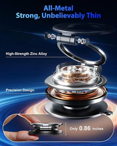 Ultra-Thin Vacuum Gel Magnetic Phone Holder for Car, [95LBS Max Suction] 360° Adjustable [All Zinc-Alloy] Cell Phone Car Mount for MagSafe, Fit for iPhone 17 Pro Max/16/15/14/13/12 & Android in Saudi Arabia