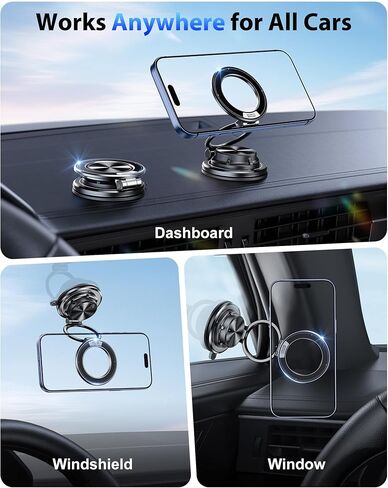 Ultra-Thin Vacuum Gel Magnetic Phone Holder for Car, [95LBS Max Suction] 360° Adjustable [All Zinc-Alloy] Cell Phone Car Mount for MagSafe, Fit for iPhone 17 Pro Max/16/15/14/13/12 & Android in Saudi Arabia