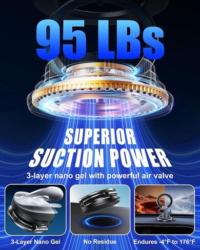 Ultra-Thin Vacuum Gel Magnetic Phone Holder for Car, [95LBS Max Suction] 360° Adjustable [All Zinc-Alloy] Cell Phone Car Mount for MagSafe, Fit for iPhone 17 Pro Max/16/15/14/13/12 & Android in Saudi Arabia
