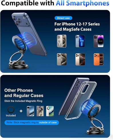 Ultra-Thin Vacuum Gel Magnetic Phone Holder for Car, [95LBS Max Suction] 360° Adjustable [All Zinc-Alloy] Cell Phone Car Mount for MagSafe, Fit for iPhone 17 Pro Max/16/15/14/13/12 & Android in Saudi Arabia