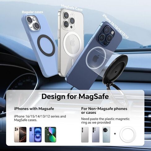 حامل هاتف مغناطيسي لـ MagSafe، حامل هاتف سيارة قابل للتعديل 360 درجة مع أقوى شفط 96+LBS وأقوى مغناطيس 2800gf للوحة القيادة/الجيم/المرآة، متوافق مع iPhone وAndroid in Kuwait