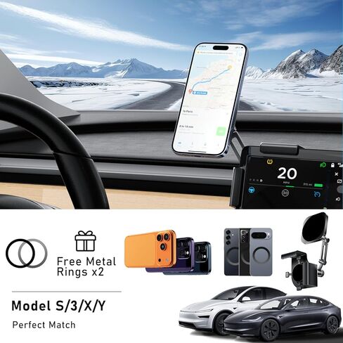 حامل هاتف معدني بالكامل لطراز Tesla 3/Y وCybertruck، حامل هاتف لوحة السيارة، ملحقات Magsafe حامل الهاتف المغناطيسي أقوى قوة مغناطيسية متوافقة مع ملحقات طراز Tesla in Kuwait