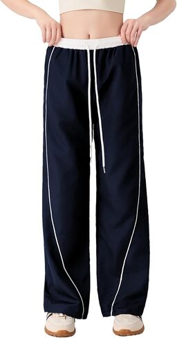 المرأة السراويل المظلة Y2K الجانب مخطط واسعة الساق Sweatpants مرونة الرباط الخصر عداء ببطء السراويل الترنك الفضفاضة in Kuwait