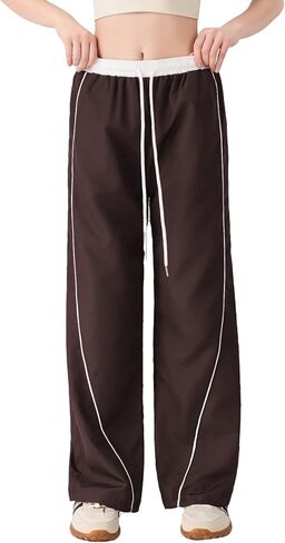 المرأة السراويل المظلة Y2K الجانب مخطط واسعة الساق Sweatpants مرونة الرباط الخصر عداء ببطء السراويل الترنك الفضفاضة in Kuwait