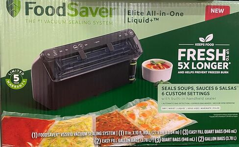 نظام الغلق السائل الكل في واحد من FoodSaver Elite + VS5910 مع 6 إعدادات مخصصة، مانع تسرب محمول مدمج، ضمان لمدة 5 سنوات، يشمل الحقائب والبكرات in Saudi Arabia