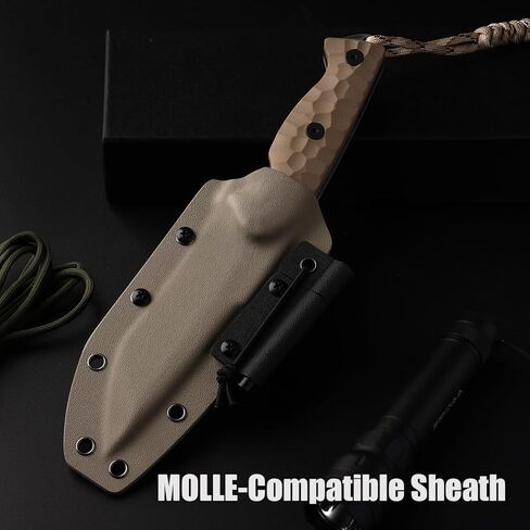 سكين النجاة الفولاذي VG-10 بمقبض G10 وغمد K - سكين خارجي تكتيكي مقاس 10 بوصات، طقم إشعال النار، حمل متعدد المواضع in Kuwait