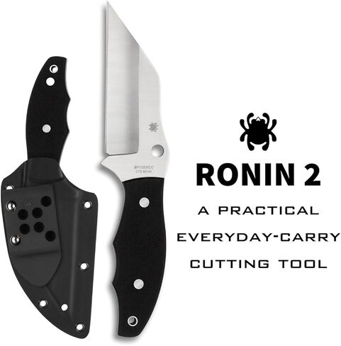 سكين Spyderco Ronin 2 ذو الشفرة الثابتة مع شفرة CTS BD1 من الفولاذ المقاوم للصدأ مقاس 4.08 بوصة وغمد بولتارون مصبوب خصيصًا - PlainEdge - FB09GP2 in Kuwait