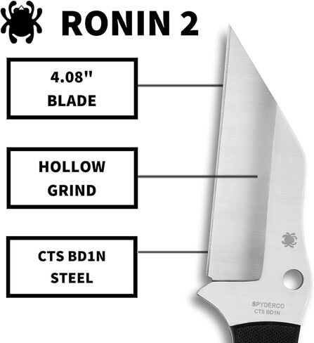 سكين Spyderco Ronin 2 ذو الشفرة الثابتة مع شفرة CTS BD1 من الفولاذ المقاوم للصدأ مقاس 4.08 بوصة وغمد بولتارون مصبوب خصيصًا - PlainEdge - FB09GP2 in Kuwait