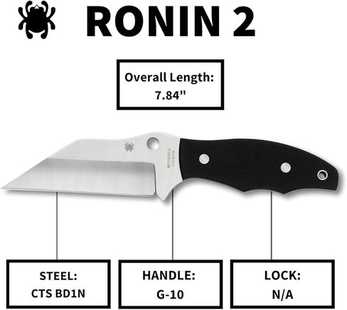 سكين Spyderco Ronin 2 ذو الشفرة الثابتة مع شفرة CTS BD1 من الفولاذ المقاوم للصدأ مقاس 4.08 بوصة وغمد بولتارون مصبوب خصيصًا - PlainEdge - FB09GP2 in Kuwait