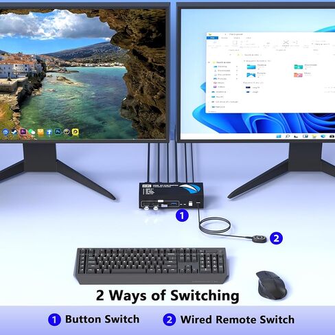 8K @ 60 هرتز HDMI DisplayPort KVM Switch 2 شاشات 2 جهاز كمبيوتر، 4K @ 120 هرتز شاشة مزدوجة KVM مفاتيح HDMI DisplayPort لجهازي كمبيوتر يشاركان شاشتين و4 أجهزة USB لمحرك الأقراص الصلبة لطابعة ماوس لوحة المفاتيح in Kuwait