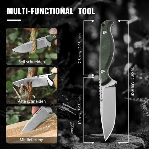 سكين ذو نصل ثابت صغير مقاس 7 بوصات GT3، فولاذ Tang D2 كامل، مقبض Micarta، غمد Kydex ومشبك جيب، EDC، سكين التخييم والتنزه سيرًا على الأقدام (أبيض-أخضر) in Kuwait