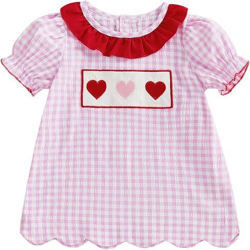 Baby Girl Clothes Toddler Valentines Day Dress Heart Bow Short Sleeve Smocked Dress Princess Dress Spring Outfit in Saudi Arabia