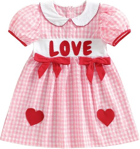 Baby Girl Clothes Toddler Valentines Day Dress Heart Bow Short Sleeve Smocked Dress Princess Dress Spring Outfit in Saudi Arabia