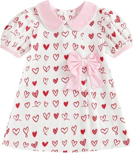 Baby Girl Clothes Toddler Valentines Day Dress Heart Bow Short Sleeve Smocked Dress Princess Dress Spring Outfit in Saudi Arabia