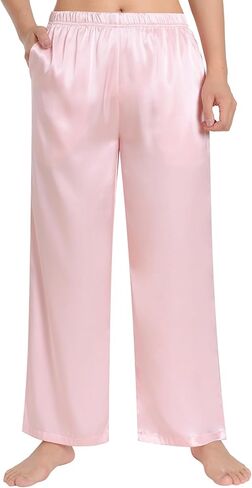 Latuza Women's Petite Satin Lounge Pants Silky Wide Leg Pajama Pants in Saudi Arabia