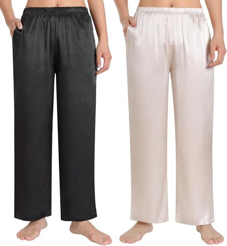 Latuza Women's Petite Satin Lounge Pants Silky Wide Leg Pajama Pants in Saudi Arabia