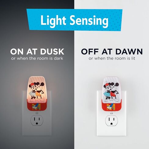 Disney Classic Mickey and Minnie LED Night Lights Plug Into Wall NightLight for Kids Room Decor Ambient Lighting Girls Boys Bedroom Bathroom Light Nursery 66812 in Saudi Arabia
