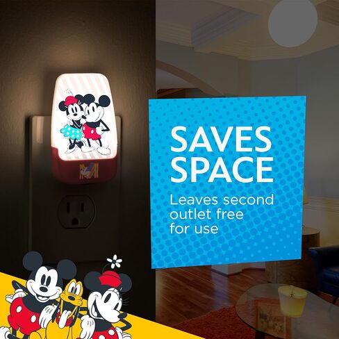 Disney Classic Mickey and Minnie LED Night Lights Plug Into Wall NightLight for Kids Room Decor Ambient Lighting Girls Boys Bedroom Bathroom Light Nursery 66812 in Saudi Arabia