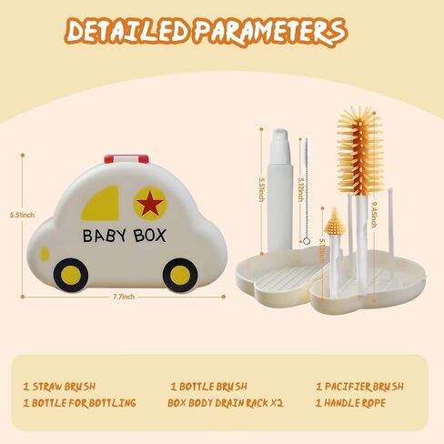 7-in-1 Baby Bottle Brush Set with Silicone Nipple & Straw Brushes, Soap Dispenser, Foldable Drying Rack, Portable Case – for Home & Travel in Saudi Arabia