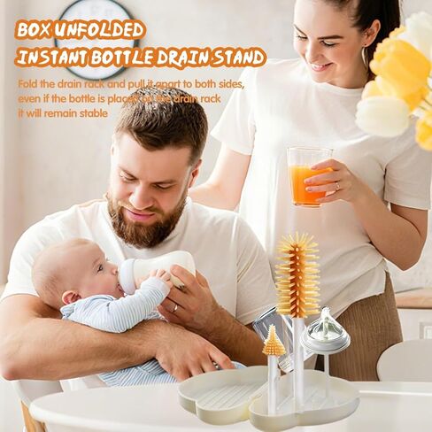 7-in-1 Baby Bottle Brush Set with Silicone Nipple & Straw Brushes, Soap Dispenser, Foldable Drying Rack, Portable Case – for Home & Travel in Saudi Arabia