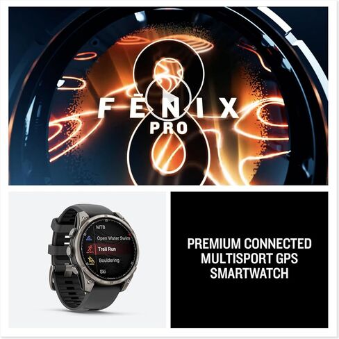 Garmin Fenix 8 Pro, 47mm, AMOLED Display, Premium Multisport GPS Smartwatch, inReach Technology for Emergency Survival, Health Tracking | Titanium/Graphite, Signature Series Modern Power Stand in Saudi Arabia