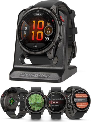 Garmin Fenix 8 Pro, 47mm, AMOLED Display, Premium Multisport GPS Smartwatch, inReach Technology for Emergency Survival, Health Tracking | Titanium/Graphite, Signature Series Modern Power Stand in Saudi Arabia