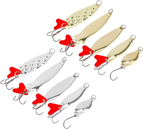 10pcs Metal Fishing Lures Metal Spoon Spinner Baits Hard Baits, Fishing Spinnerbait Spoons for Trout Bass Salmon in Saudi Arabia