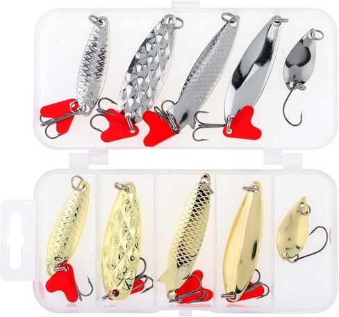 10pcs Metal Fishing Lures Metal Spoon Spinner Baits Hard Baits, Fishing Spinnerbait Spoons for Trout Bass Salmon in Saudi Arabia
