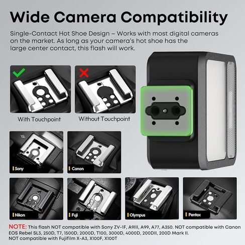 XIAOTJ كاميرا فلاش صغيرة Speedlite مع ضوء فيديو، 800+ ومضة/GN8 6500K/4 مستويات طاقة مع حذاء ساخن باتصال واحد، فلاش كاميرا لـ Canon/Sony zv1/zve10/Nikon/Fujifilm، وليس لسوني ZV-1F in Saudi Arabia